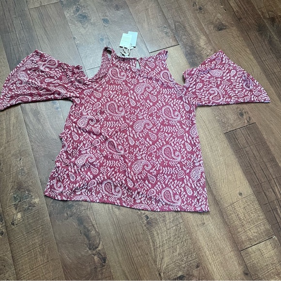 NWT lucky brand high low bell sleeve blouse top shirt women Sz 1X red white - Picture 8 of 10